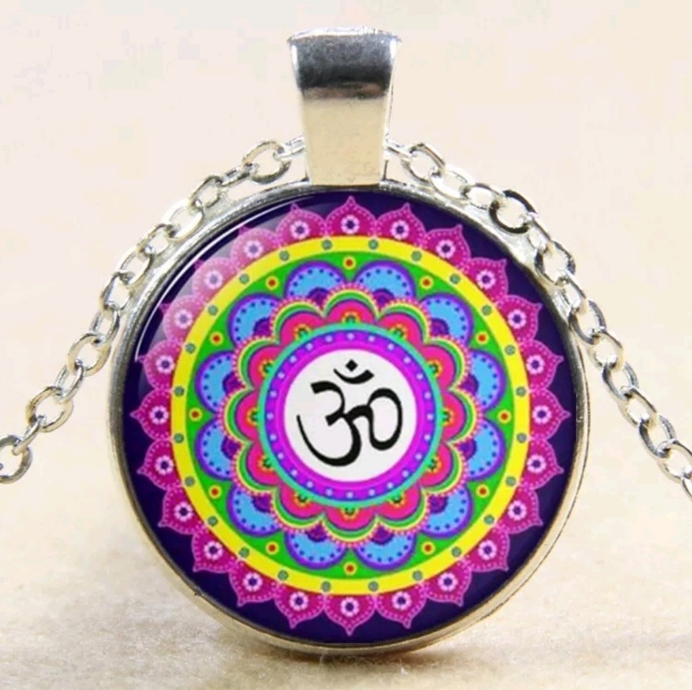 Colorful Yoga Cabochon Chain Pendant Necklace